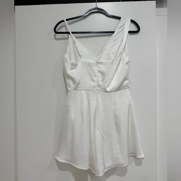 Lulus Likely Lover Ivory Satin Asymmetrical Cowl Neck Romper - Picture 6 of 7